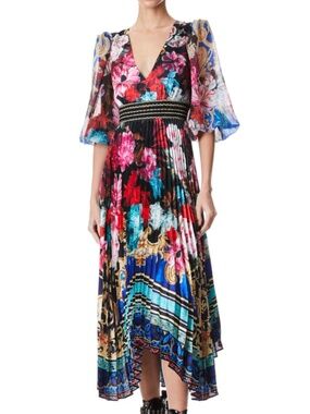 Alice + Olivia Ethel Long Sleeve Pleated Midi Dress Perfect Day Floral Print - 2